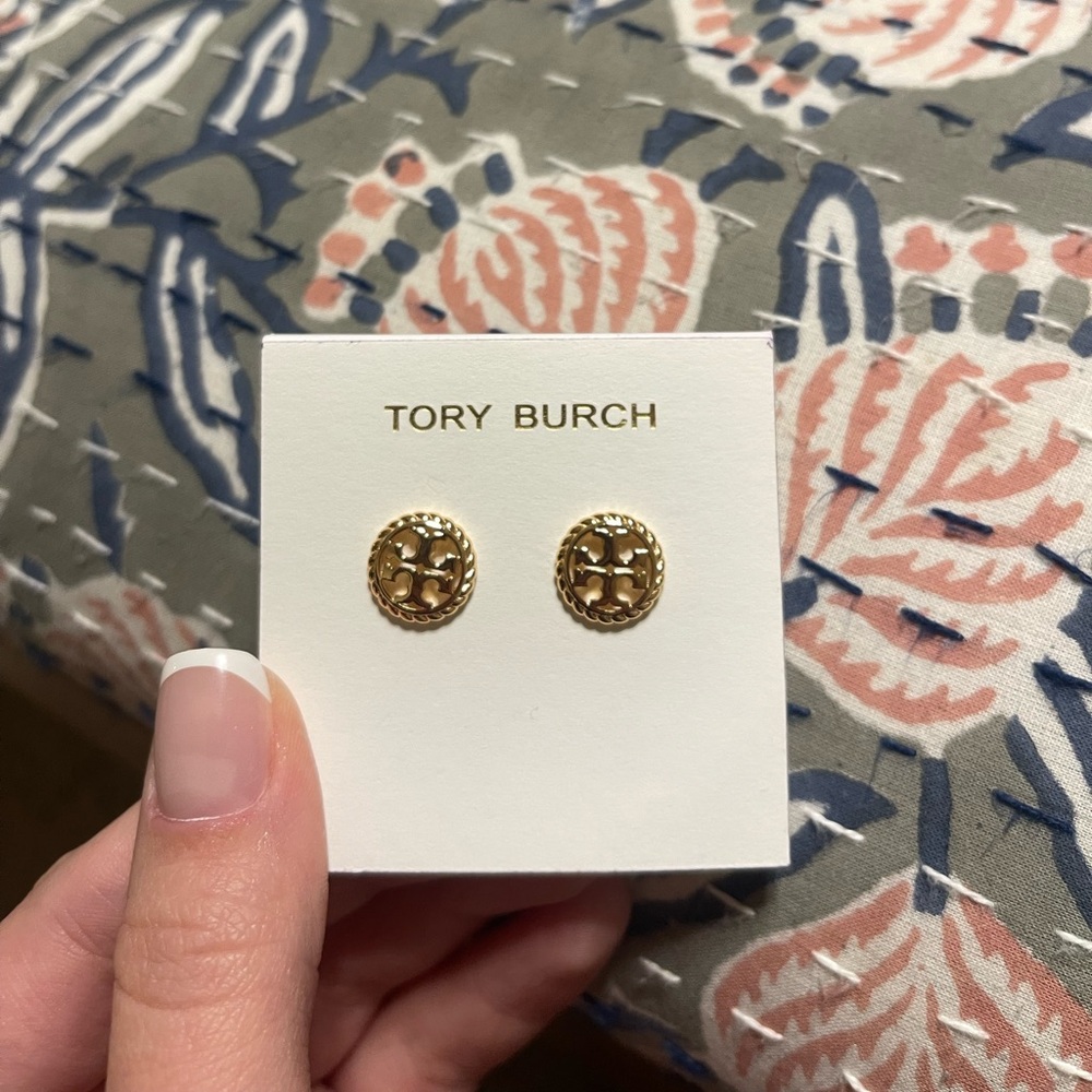 NWT Tory Burch Rope Logo Stud Earrings